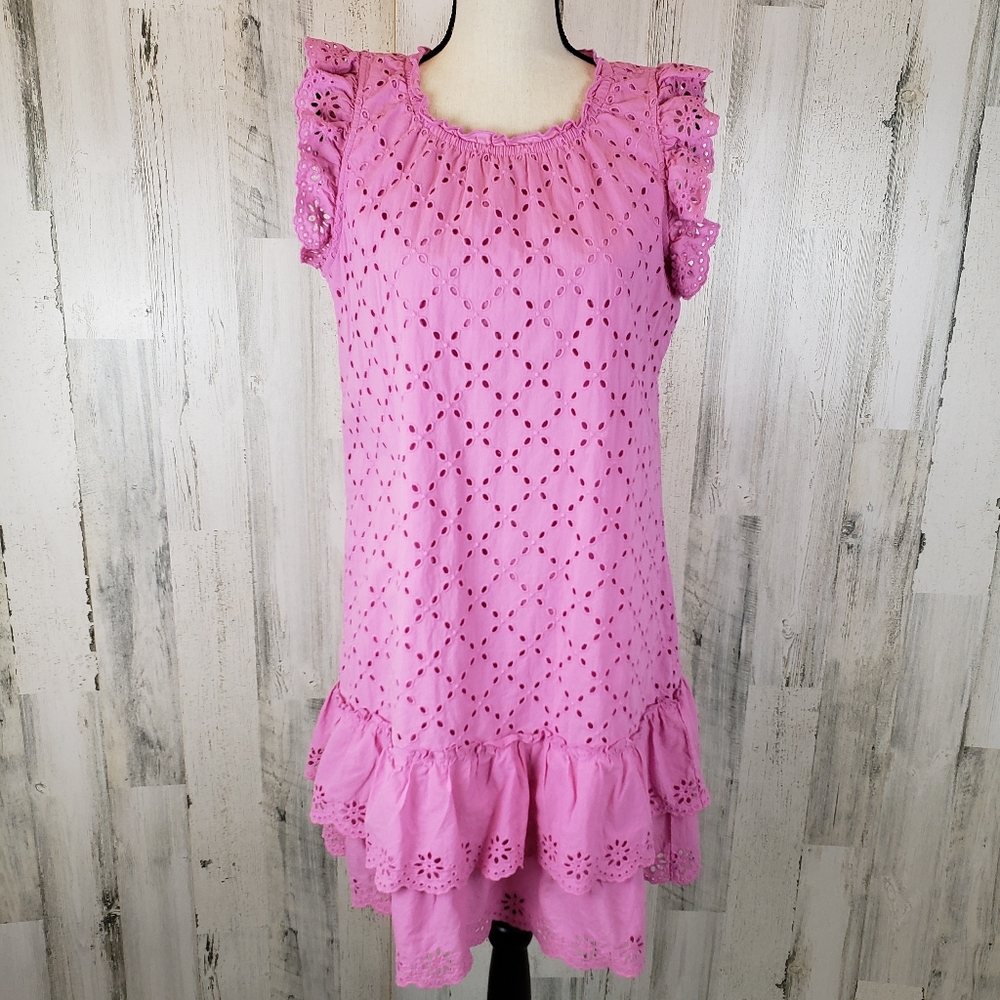 Matilda Jane Pink Eyelet Ruffle Dress Size Medium
